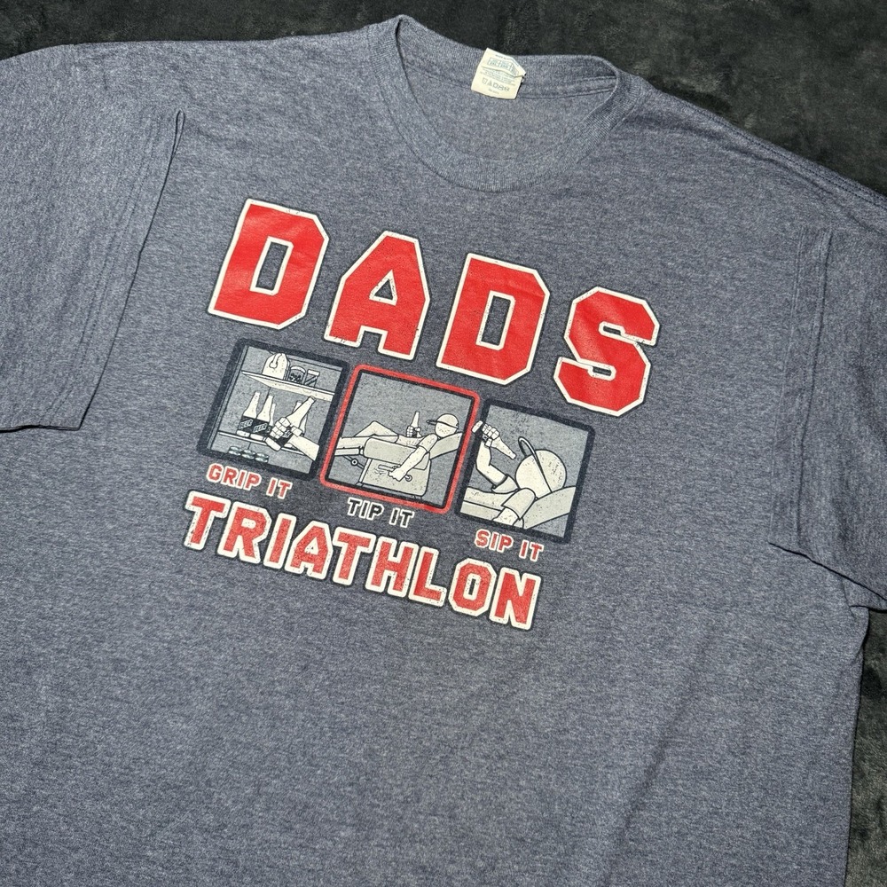 Y2K Dads Triathlon Funny Sarcasm Graphic Tshirt Men's Gray XXL Beer Dadcore